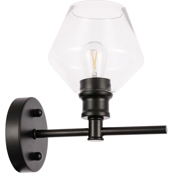 Gene One Light Black And Clear Glass Wall Sconce